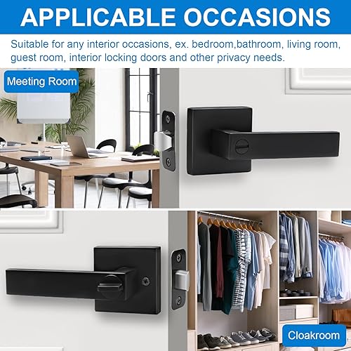 Miniatura 5 de Hasmikit Paquete de 6 manijas de puerta de color negro mate, manijas de puerta de privacidad, cerraduras de puerta resistentes para cama y baño,