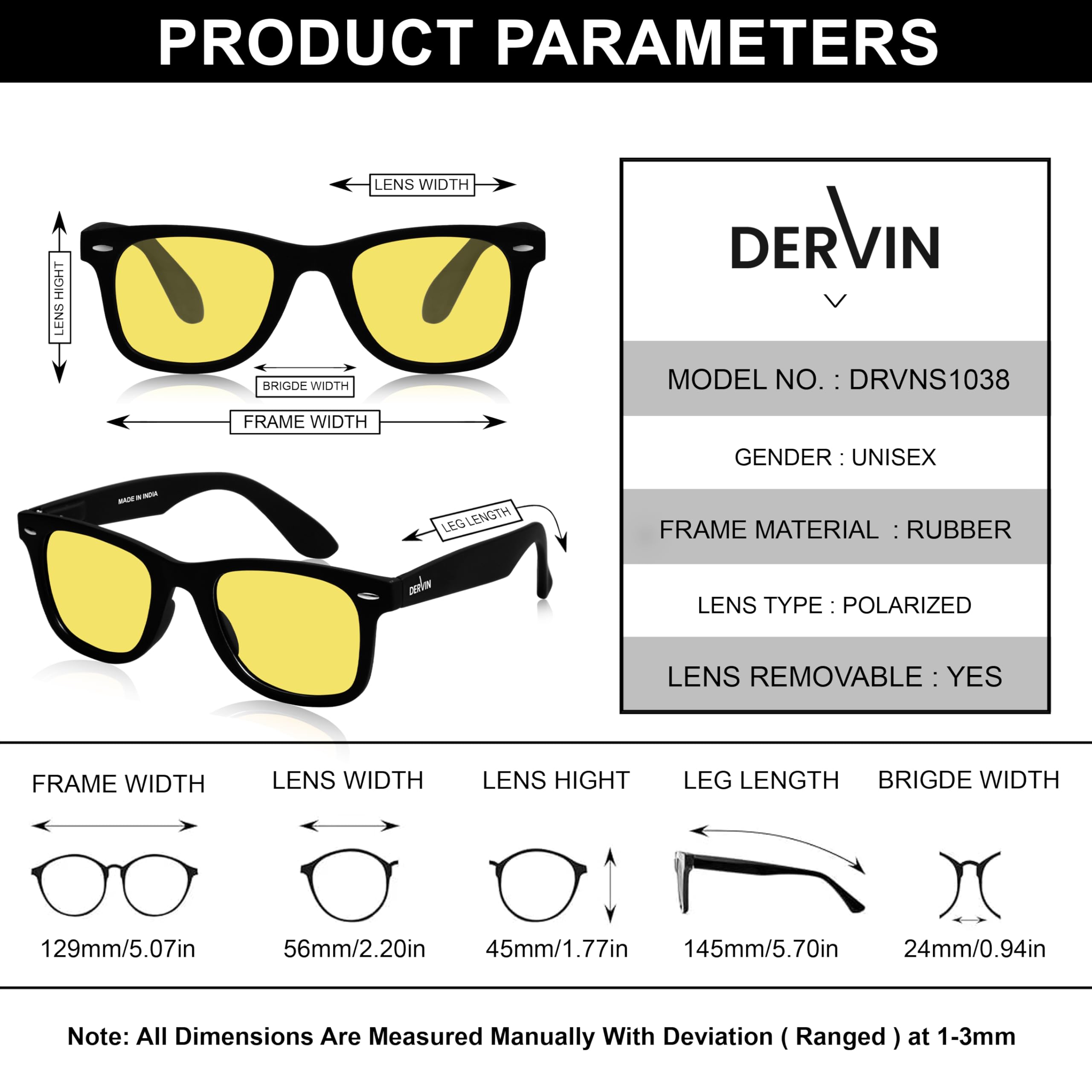 Dervin Gafas de sol cuadradas polarizadas con protección UV para hombres y mujeres