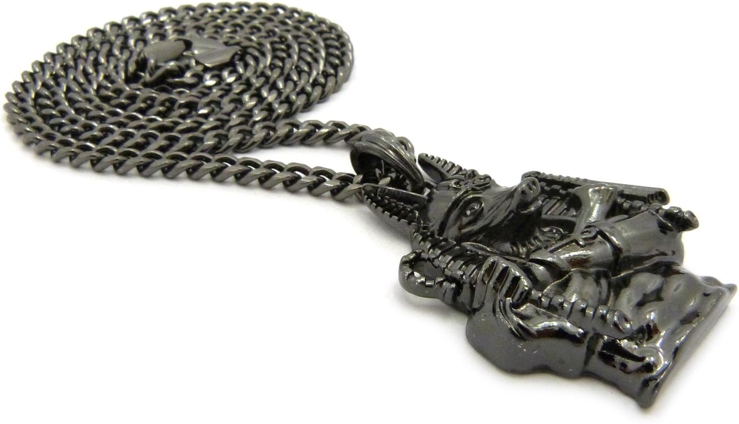 エジプトポリッシュ仕上げアヌビスぺンダント 24インチ 27インチ ヘマタイトトーンの様々なチェーンネックレス ブラック