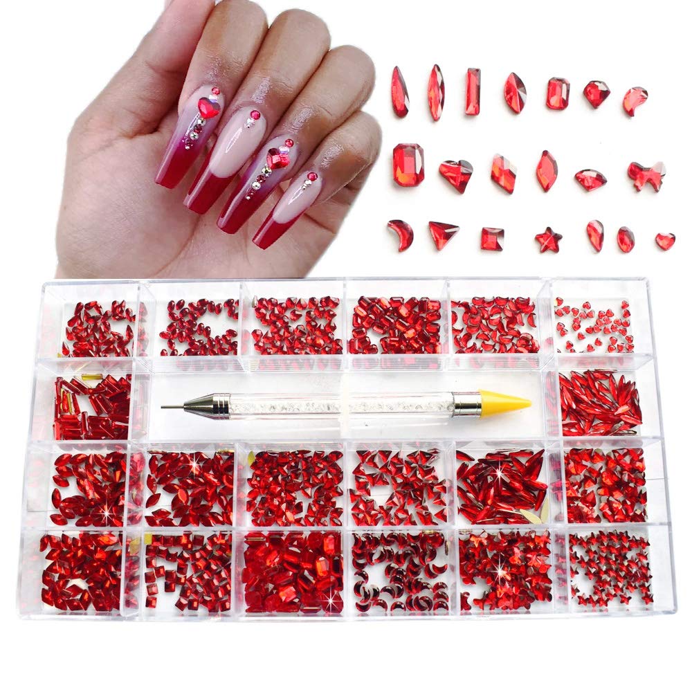 Amazon.com: 1000pcs Red Nail Rhinestones +1pc Dotting Pen 20 Shapes Flat  Crystal Irregular Diamonds 3D Manicure Nail Art Decoration Charms Jewelry  Gems Stones Beads For Nail Art Phone Shoes Decorations : Beauty