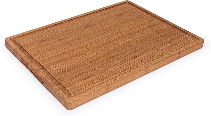 Bambüsi Bamboo Cutting Board (8" x 5") Small Carbonized Wooden Chopping Board with Juice Groove and Side Handles, 0.5" Thick Mini Food Prep and Serving Board