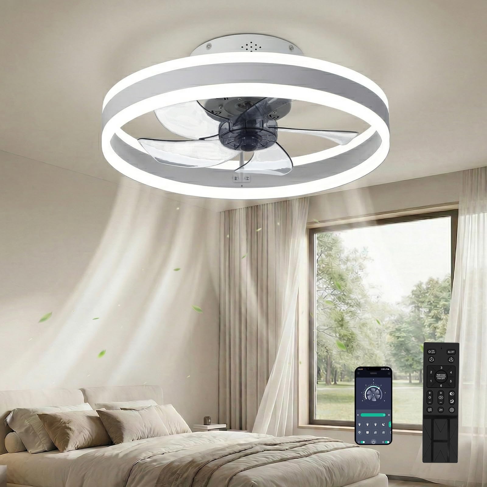 Dato White Ceiling Fan With Lighting, 3 Colour Temperatures And 6 Speed, Application/Remote Control, Quiet, Dimmable (, 50Cm)
