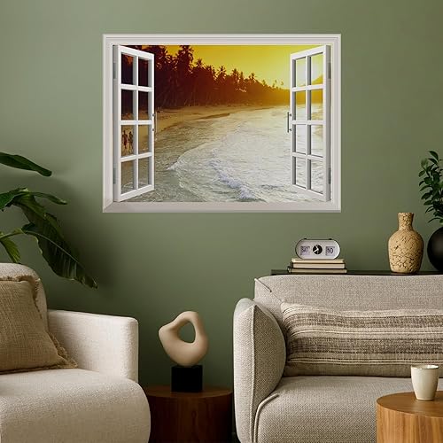 wall26 Adhesivo mural de pared con diseño de olas de playa con puesta de sol y palmeras, 24 x 32 pulgadas