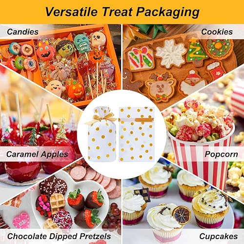 Miniatura 6 de HRX Package 50 bolsas de regalo, bolsas de regalo con cordón para dulces de Navidad, galletas, alimentos (5.8 x 9 x 2.4 pulgadas)