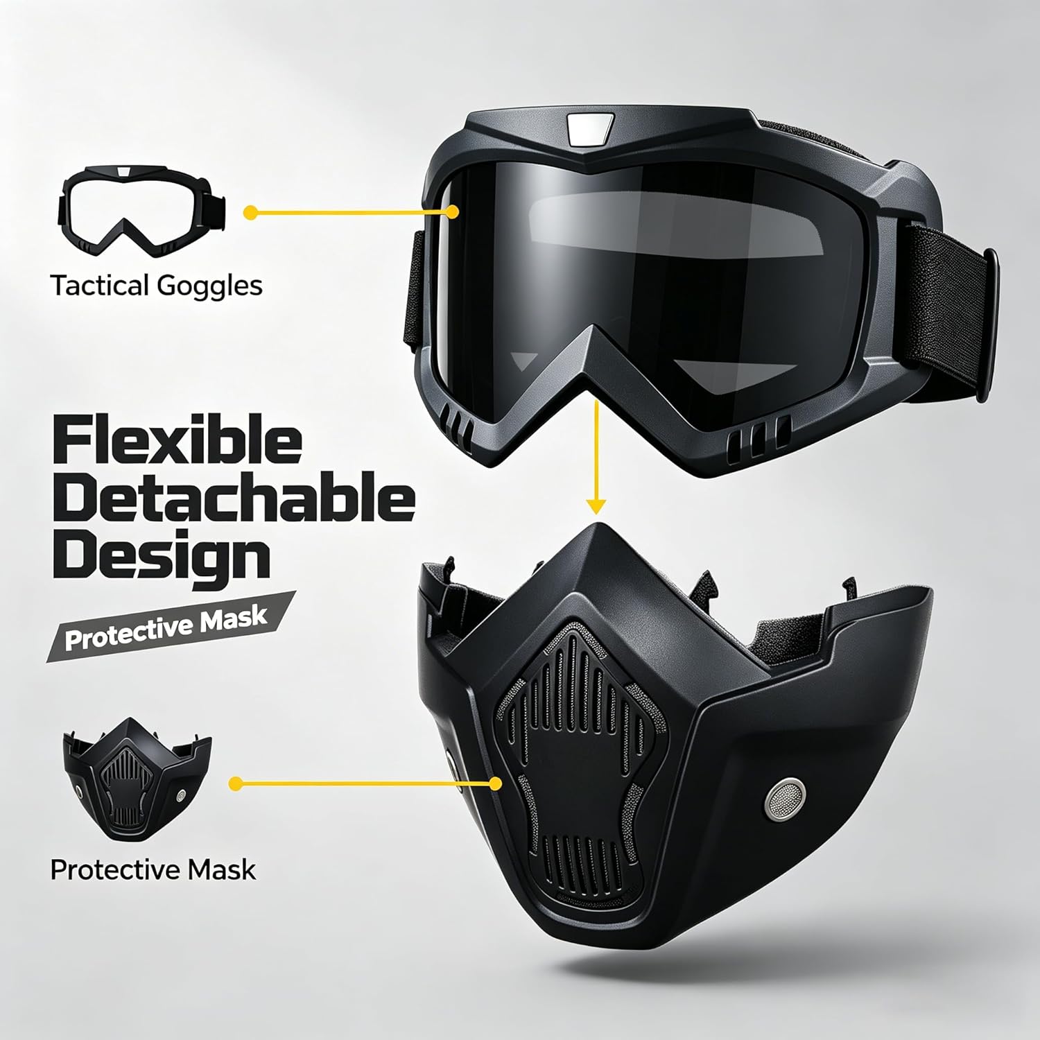 Paintball Mask Anti Fog,Tactical Full Face Mask Ski Mask Goggles Detachable Adjustable,Motorcycle Riding Face Protection