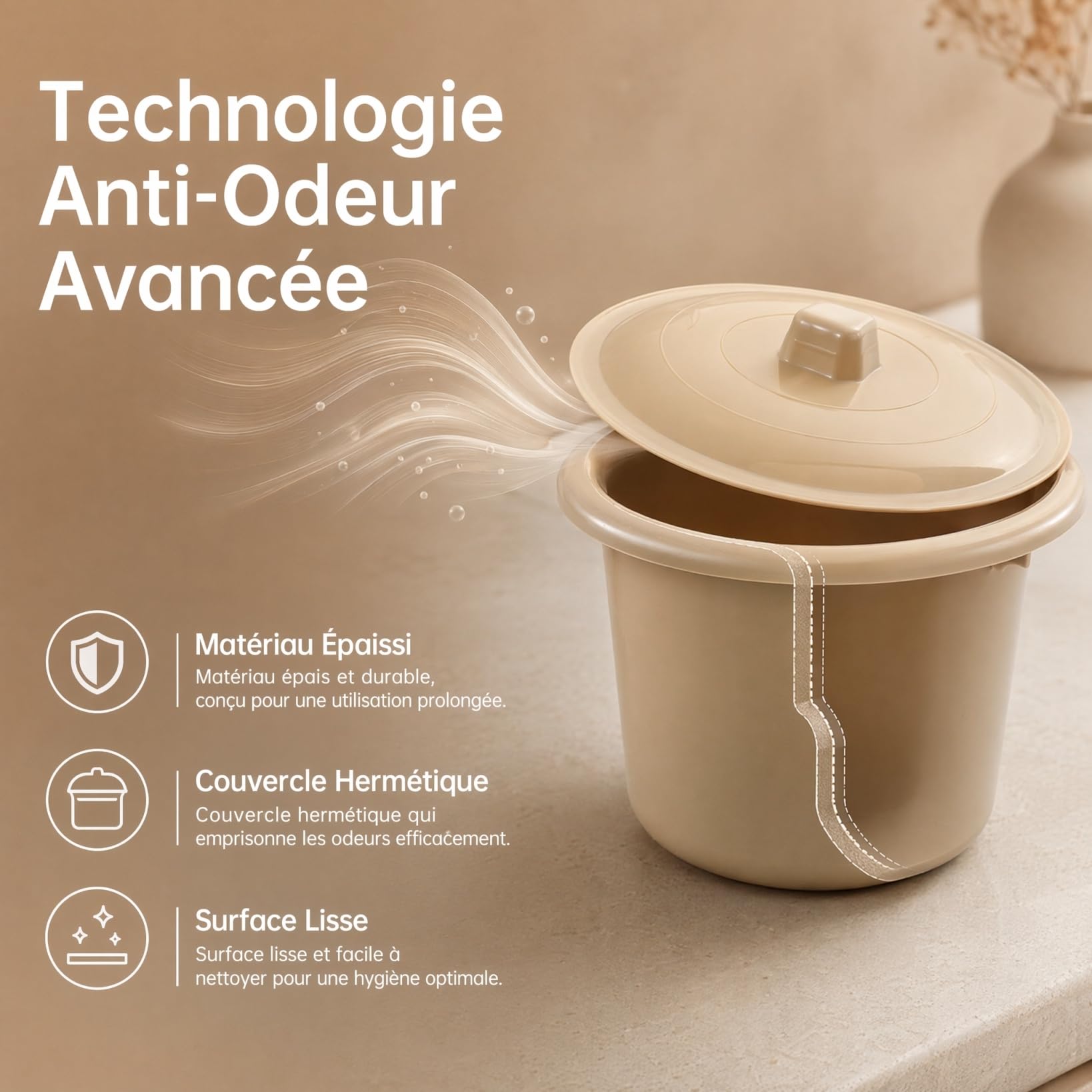 Pot de Chambre Adulte Seau Toilette Hygiénique Plastique avec Couvercle | Vase de Nuit Portable avec Couvercle Hermétique pour Chambre & Voyage. Seau Hygiénique Ergonomique en Plastique Épais