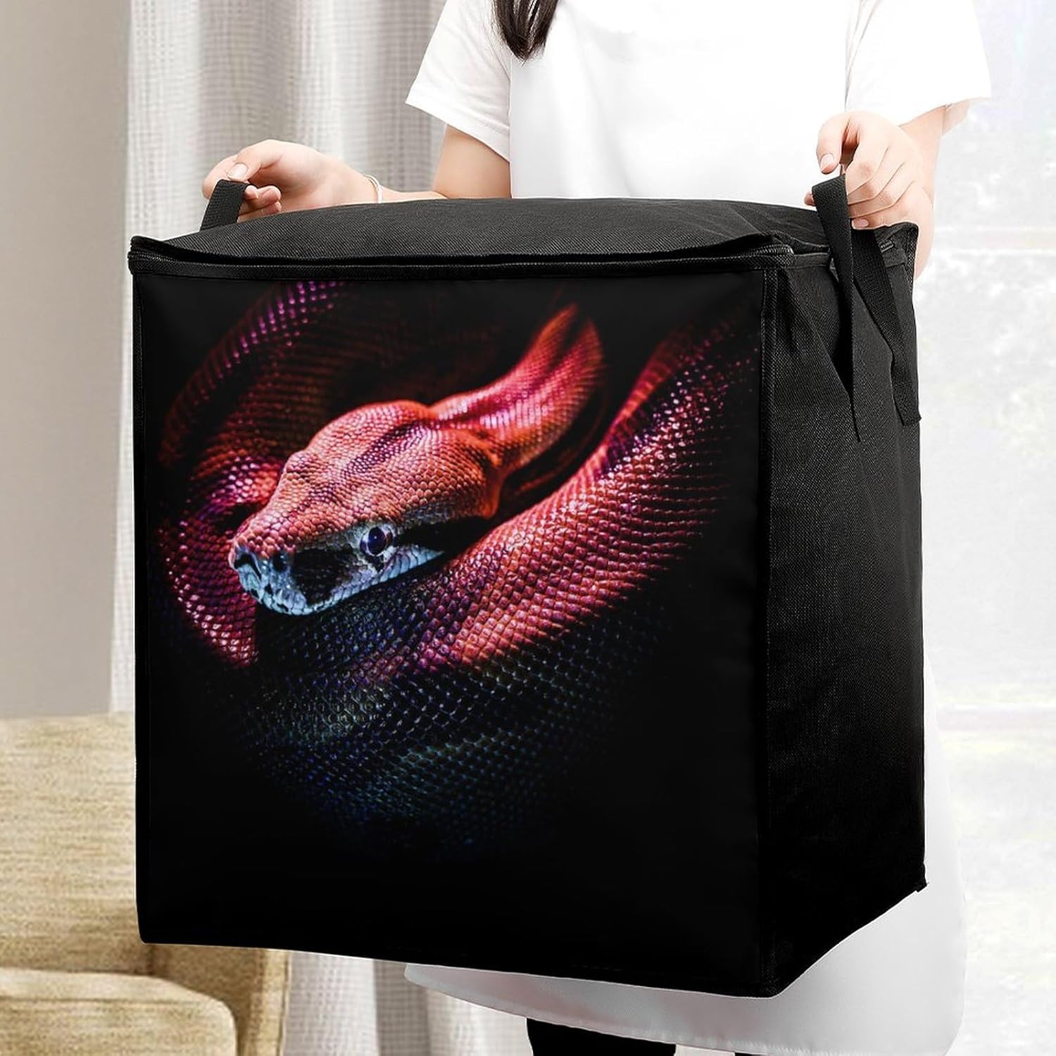 Red Snake Large Comforter Blanket Storage Bags Bins 70L Closet Organizer with Handles