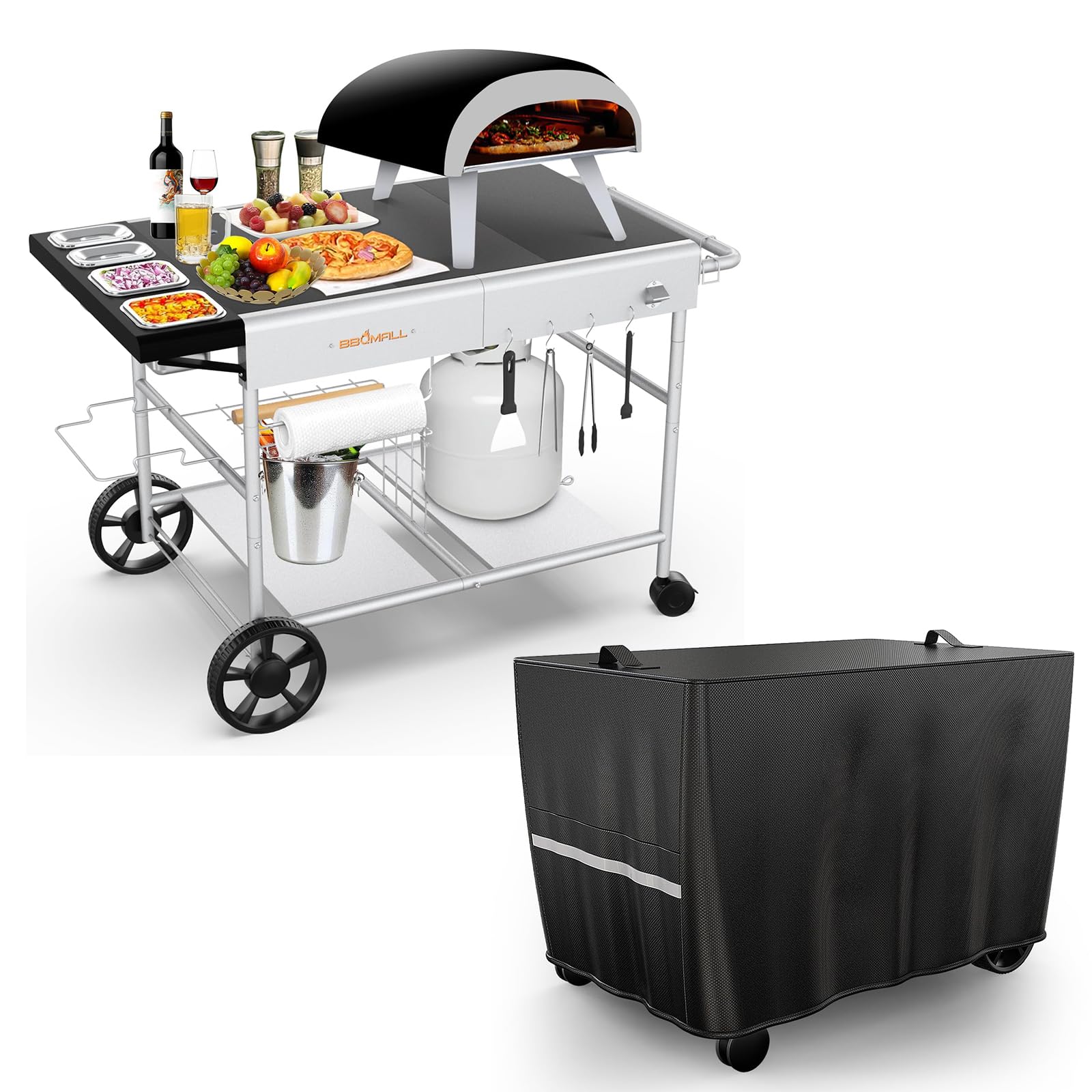 Amazon.com: BBQMall Pizza Oven Cart Table and Table Cover for Ooni