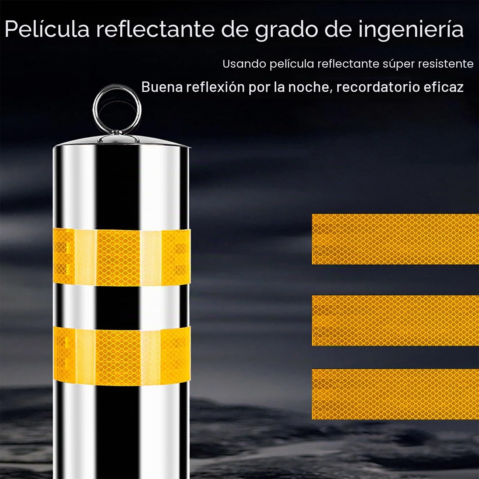 Pilona bolardo de Metal con Base removible, Bolardo De Seguridad De Acero Inoxidable con Tiras Reflectantes, Uso Industrial, Comercial y Privado(Yellow-2pcs,7.6 * 75cm/3 * 35in)