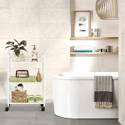 Miniatura 5 de Carrito de metal multiusos de 3 niveles, carrito resistente de gran capacidad con ruedas bloqueables para cocina, sala de estar, oficina, estantes