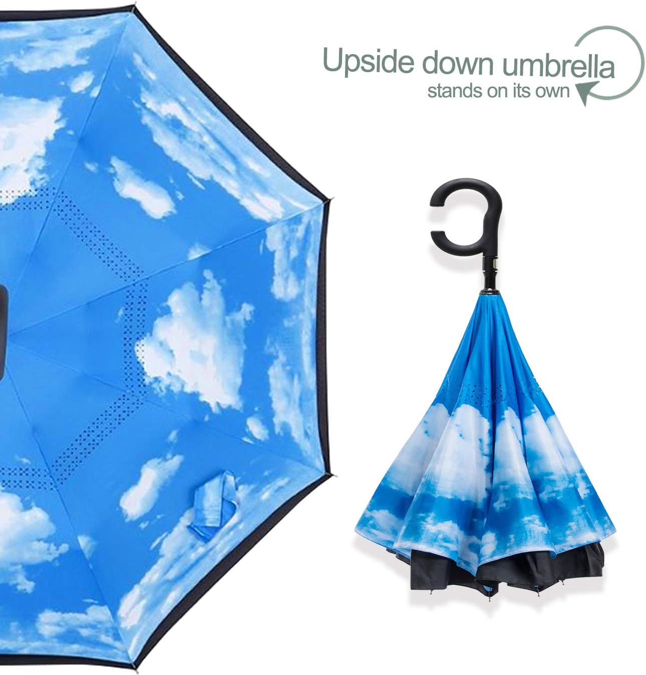 ZOMAKE Auto Open Inverted Umbrella Double Layer Reverse Umbrella, UV Protection Windproof Straight Umbrella Inside Out Umbrella for Car Rain Outdoor with C-Shaped Handle
