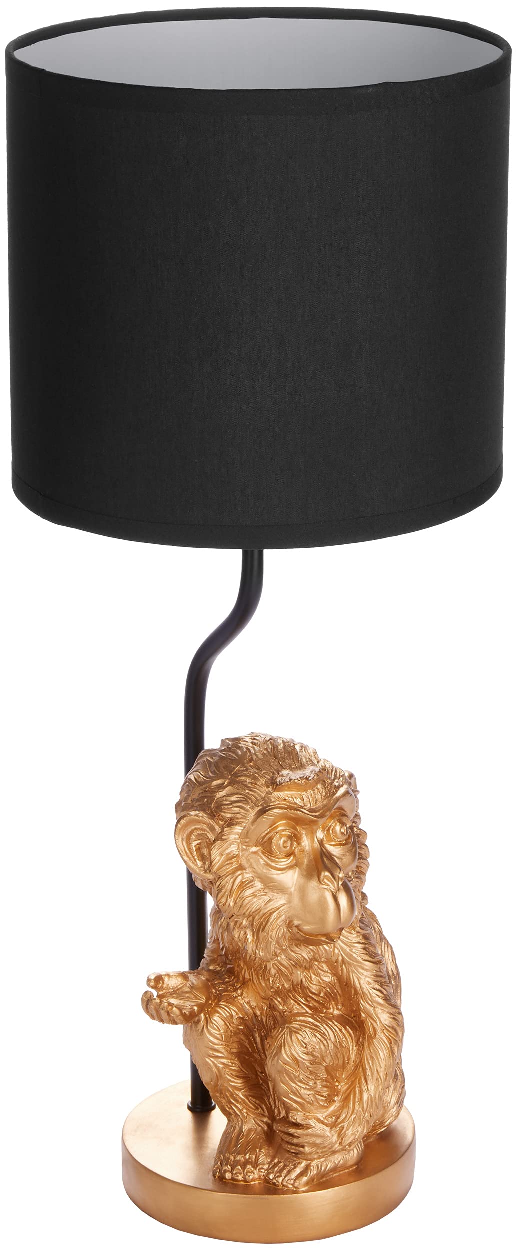 Brubaker Lampada da Tavolo o da Comodino Piccola Scimmia - Lampada da Tavolo con Base in Ceramica e Paralume in Tessuto - Altezza 52 cm, Oro Nero