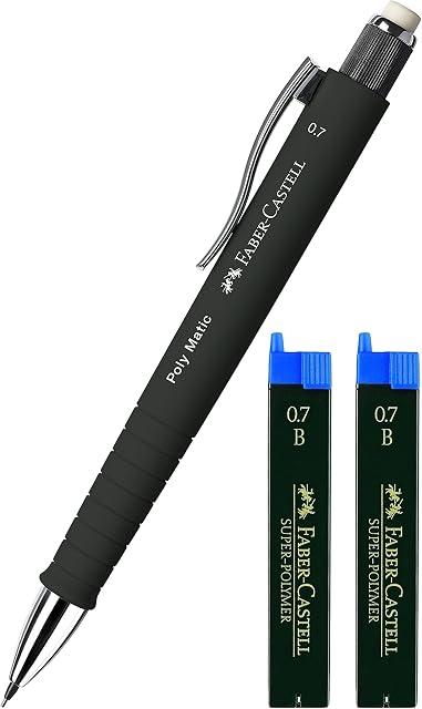 Faber-Castell 133353 - ołówek mechaniczny Poly Matic, 0,7 mm (czarny + wkłady zapasowe)