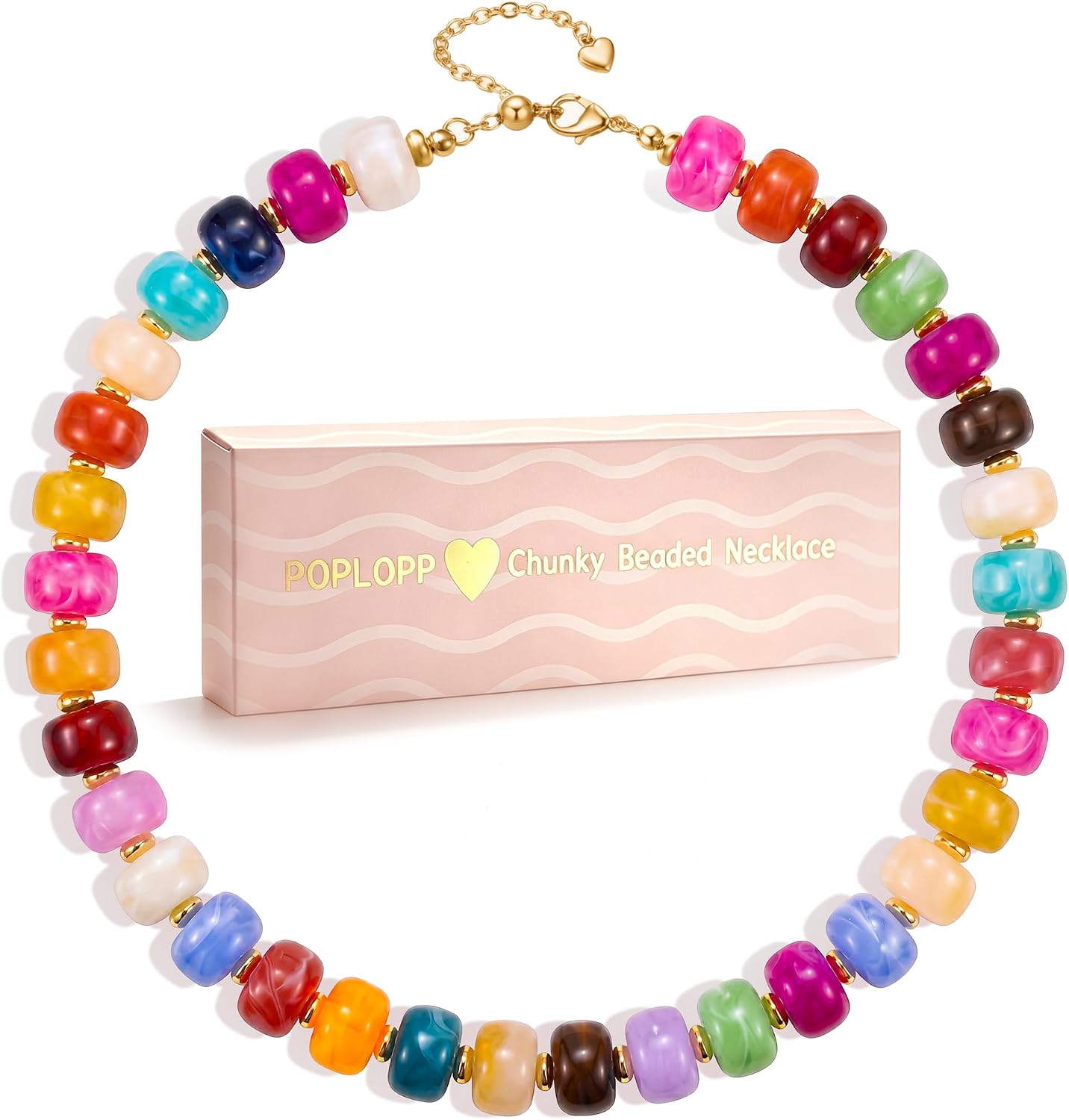 POPLOPP Chunky Beaded Necklaces for Women, Boho Large Bead Choker Necklace, Fashion Trendy Summer Beach Colorful Necklaces, Holiday Gift for Ladies