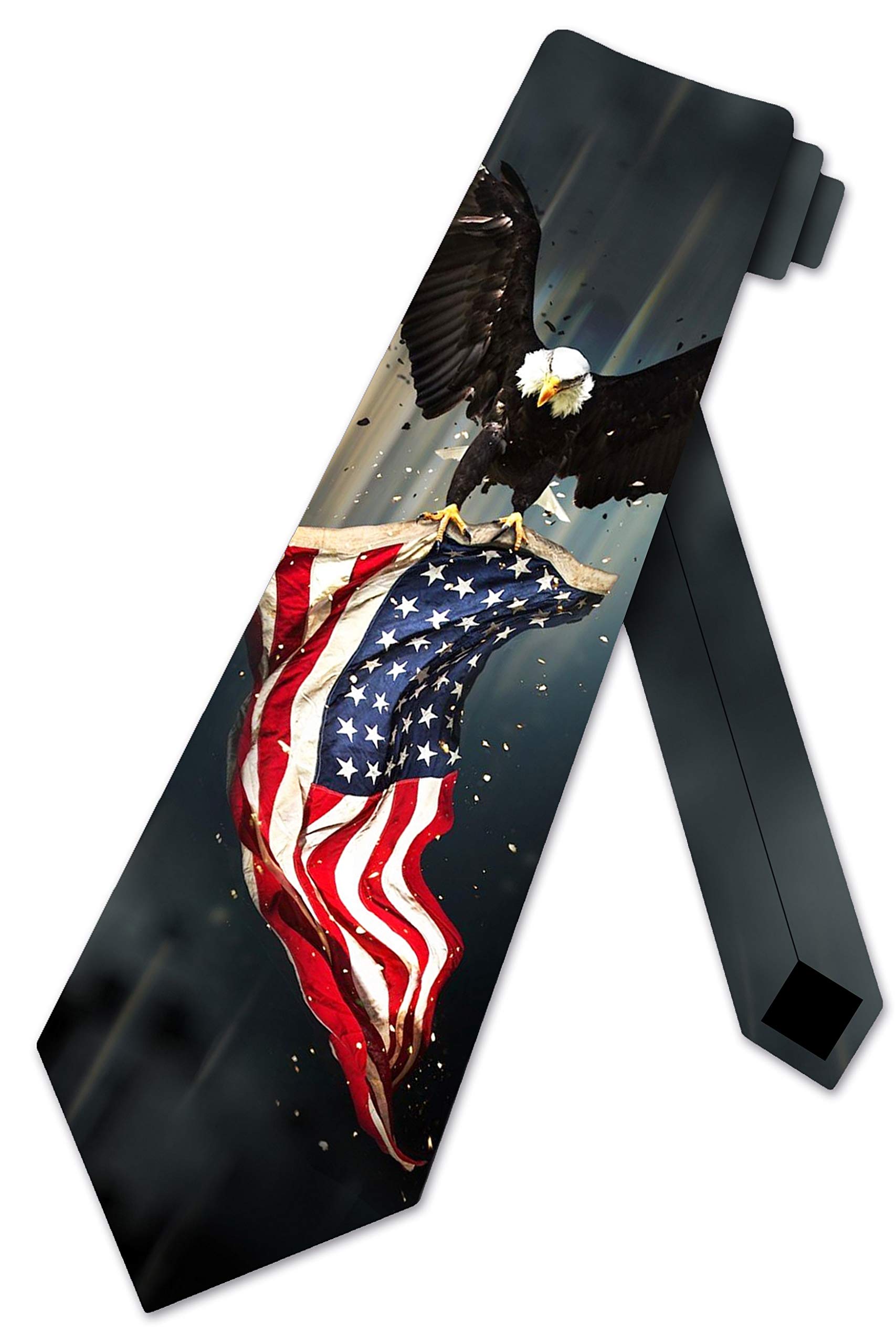 Three RookerPatriotic Ties Mens US Flag Necktie Eagle and Flag Tie, Black, One size