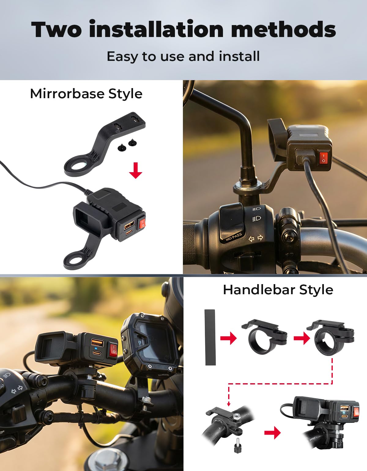 KEMIMOTO Caricatore per moto con interfaccia USB di tipo C e interruttore separato