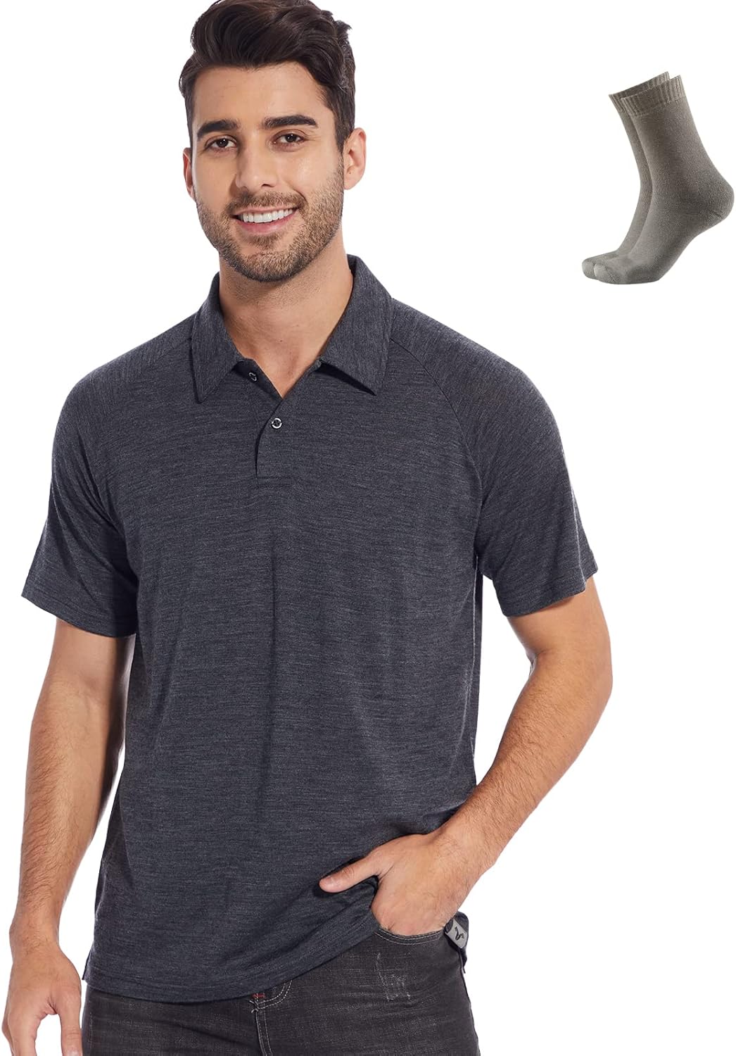 MERINNOVATION Merino Wool Polo Shirt Men - 100% Merino Wool Shirts for Men Anti-Odor Short Sleeve Wicking Base Layer Polo