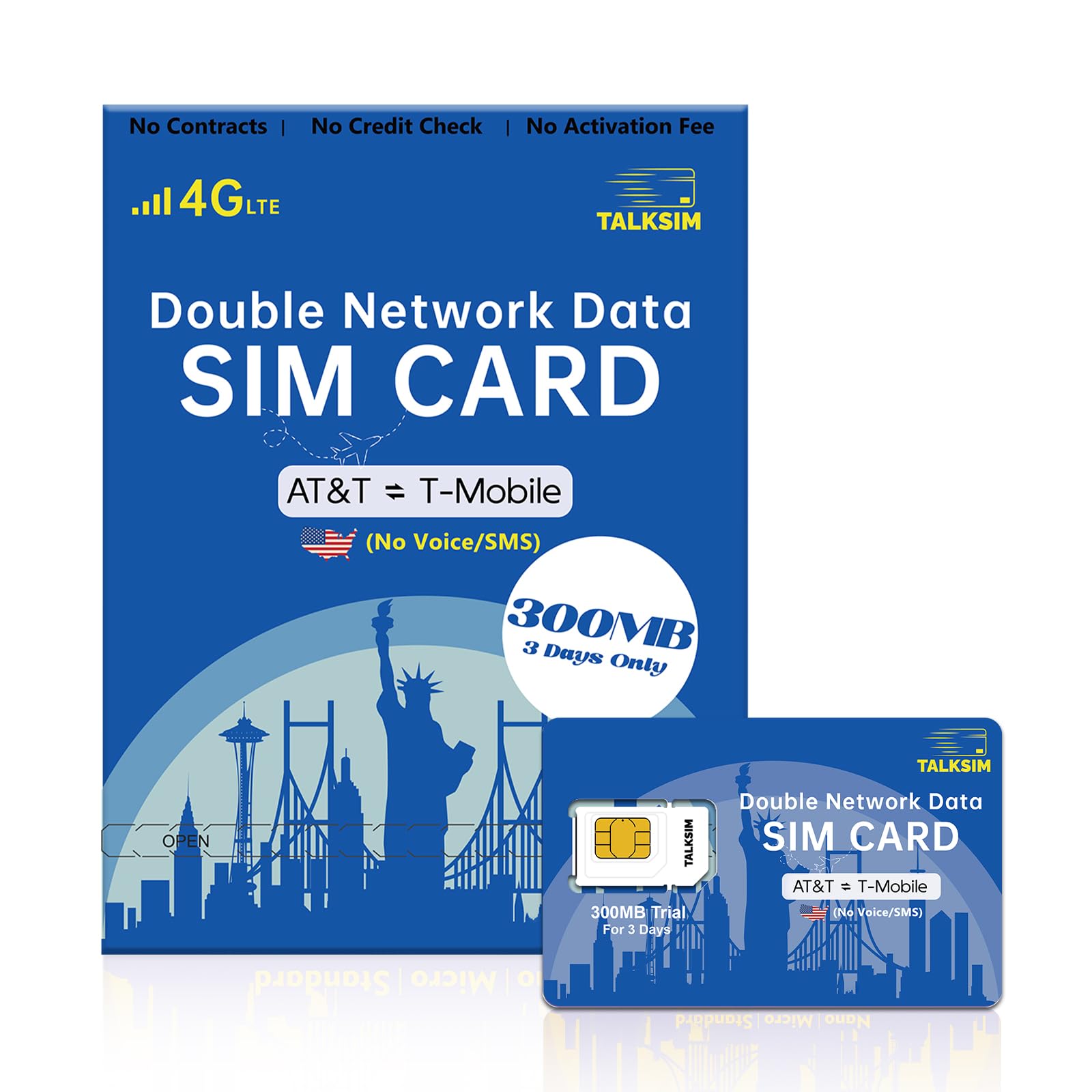 Prepaid 5G/4G LTE Data SIM Card Support AT&T, T-Mobile Network, USA Data Only SIM Card for Unlocked Security Cameras/Smart Phone/Tablet/Mobile WiFi Hotspot/Smart Watch, No Contract
