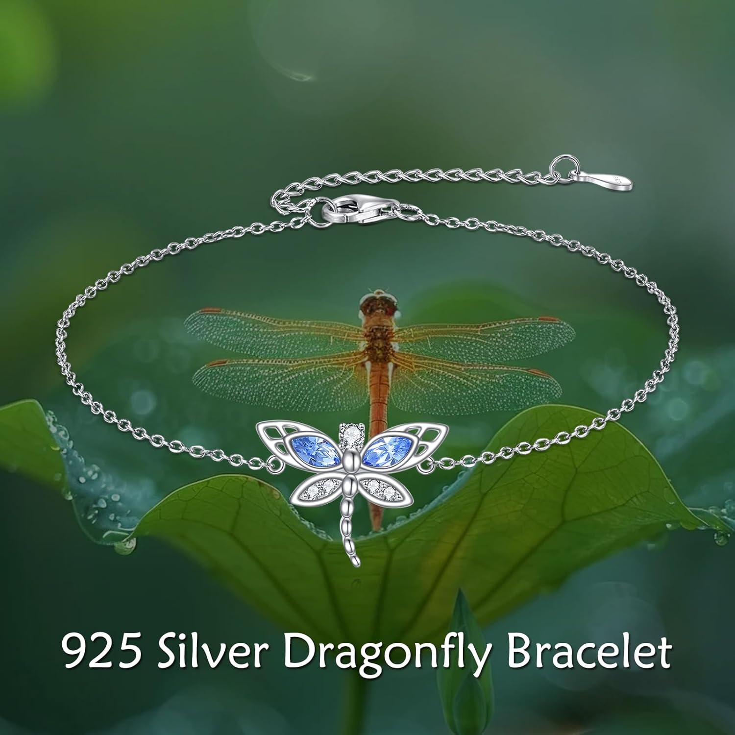 TIGER RIDER Dragonfly Bracelet for Women Sterling Silver Blue Crystal Adjustable Bracelet Dragonfly Jewelry Birthday Gifts for Wife Friends - Image 6