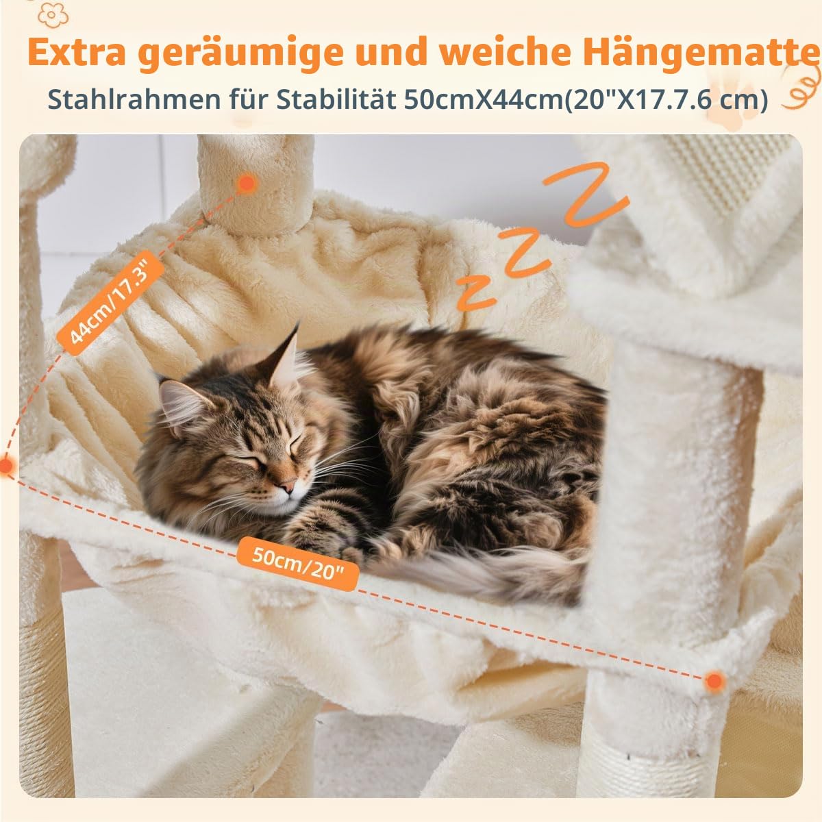 Taoqimiao 180CM Kratzbaum Groß, Katzenbaum Katzen Kratzbaum Grosse Katzen Stabil mit 2 Katzenhaus, Metallhängematte, Korb, 8 Kratzsäulen, Katzenkratztafel, MS026LM Beige