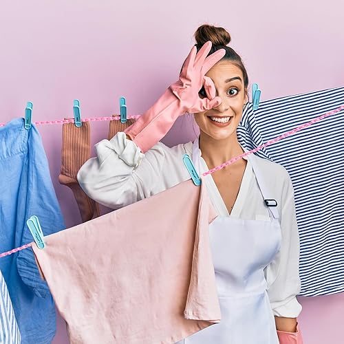 Miniatura 5 de uxcell Tendedero portátil, de nailon de 32.8 pies, resistente al viento, antideslizante, cuerda de lavado para patio, viajes al aire libre, camping,