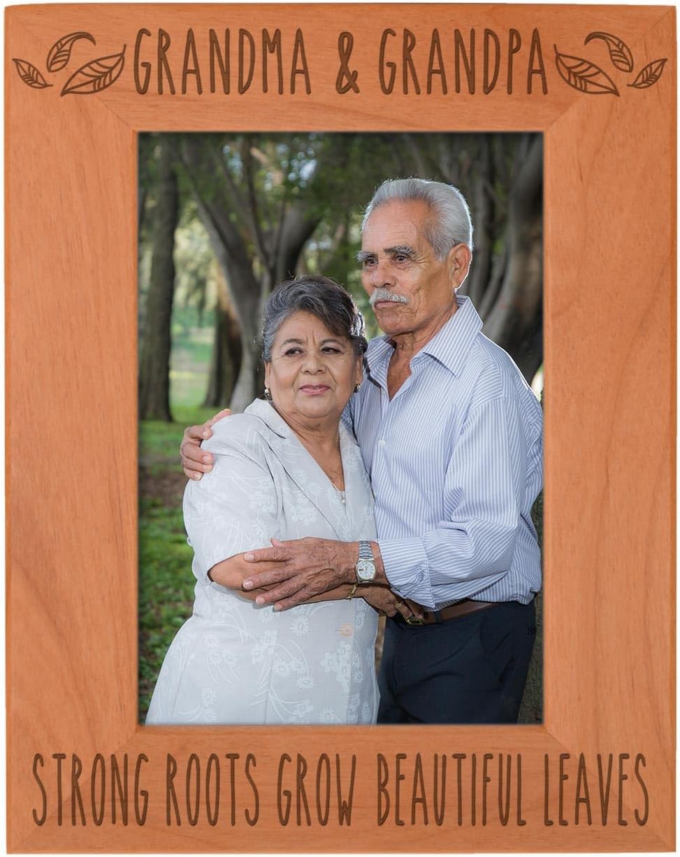Personalized Gifts Sentimental Frame Grandma & Grandpa Strong Roots Beautiful Leaves Wood Engraved 8x10 Landscape Picture Frame