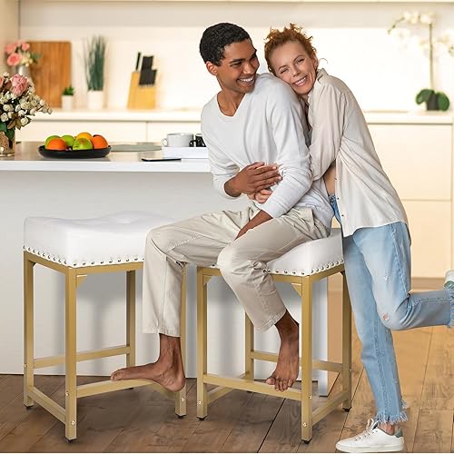 Miniatura 5 de Juego de 2 taburetes de bar de altura de mostrador para isla de cocina, taburetes de bar modernos de 24 pulgadas, taburetes de bar sin espalda,