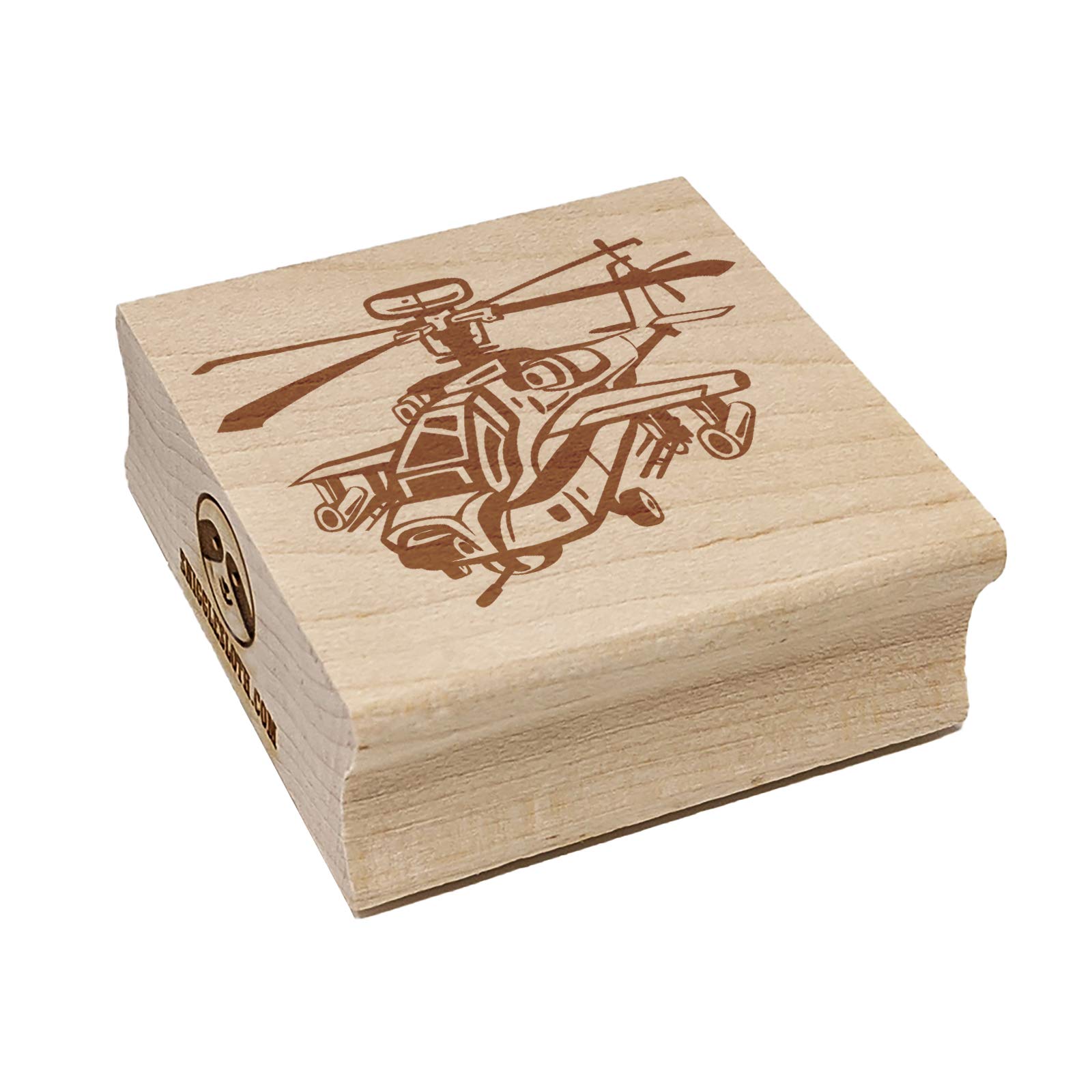 Cartoon Military Apache Attack Helicopter Chopper Square Rubber Stamp for Stamping Crafting - 1.25in Small