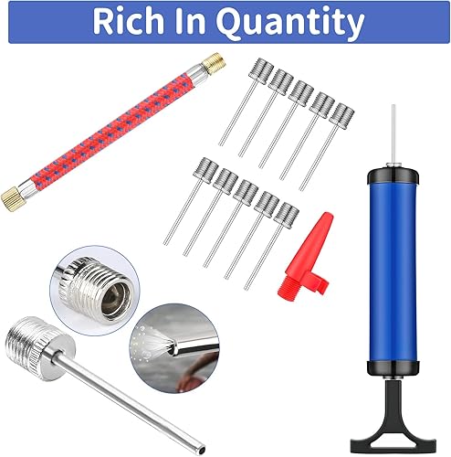 Miniatura 5 de Bomba de bola portátil, bomba de aire con 10 agujas, 1 boquilla, 1 manguera de extensión, ideal para baloncesto, fútbol, voleibol, fútbol