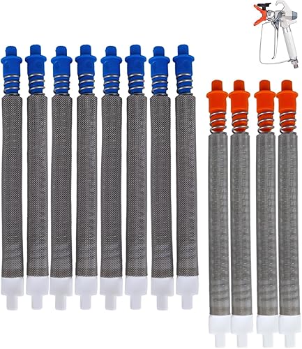 Paquete de 8 + 4 filtros de pistola pulverizadora sin aire, incluye 8 filtros rociadores de pintura de malla azul 218131 50 y 4 filtros rociadores