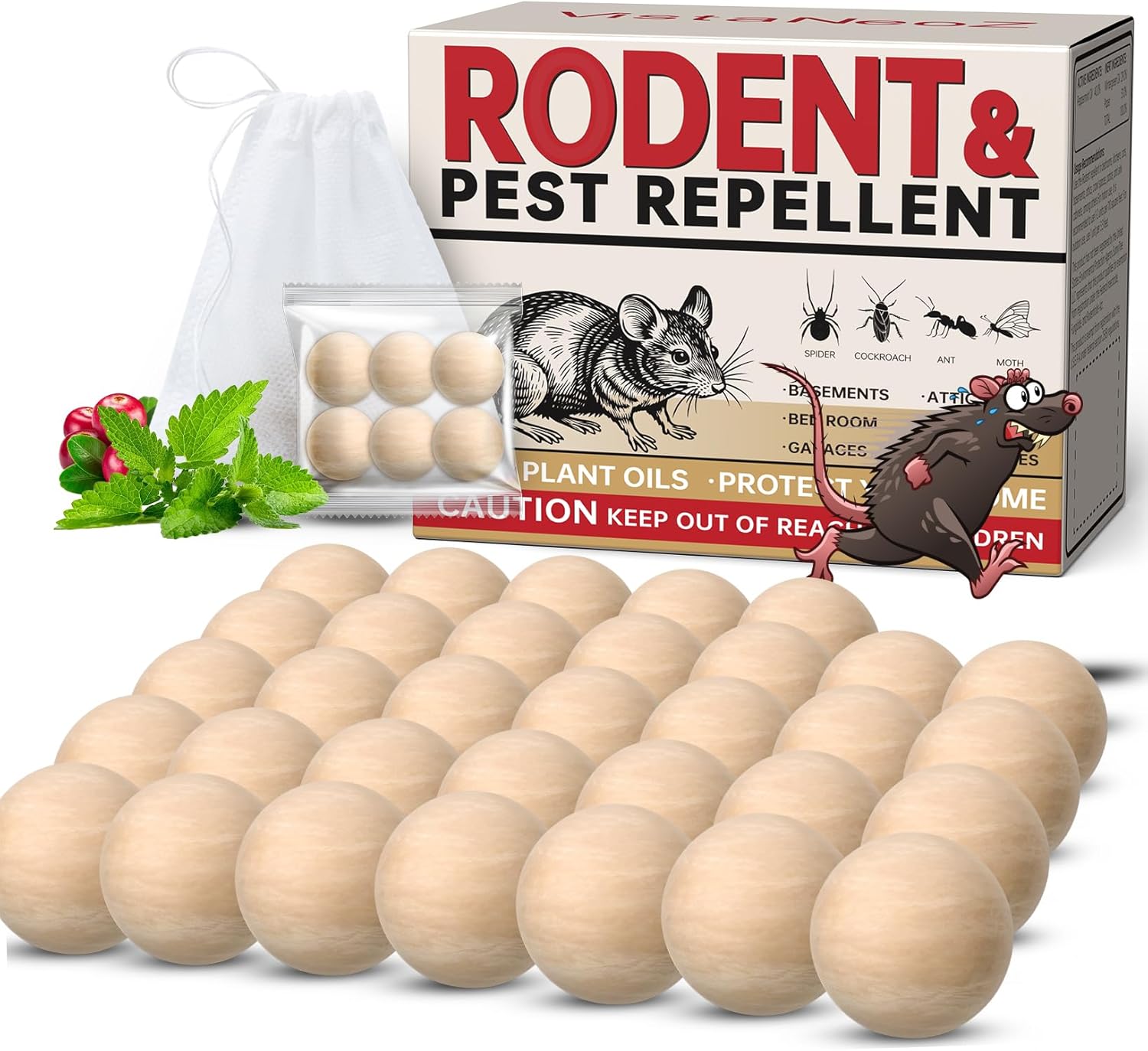 Rodent Repellent Indoor 35 Balls – Natural Peppermint Mouse Repellent, Mice Repellent Deterrent for Outdoor Use, Rodent Repellent Indoor for Home, Garage, Car & RV