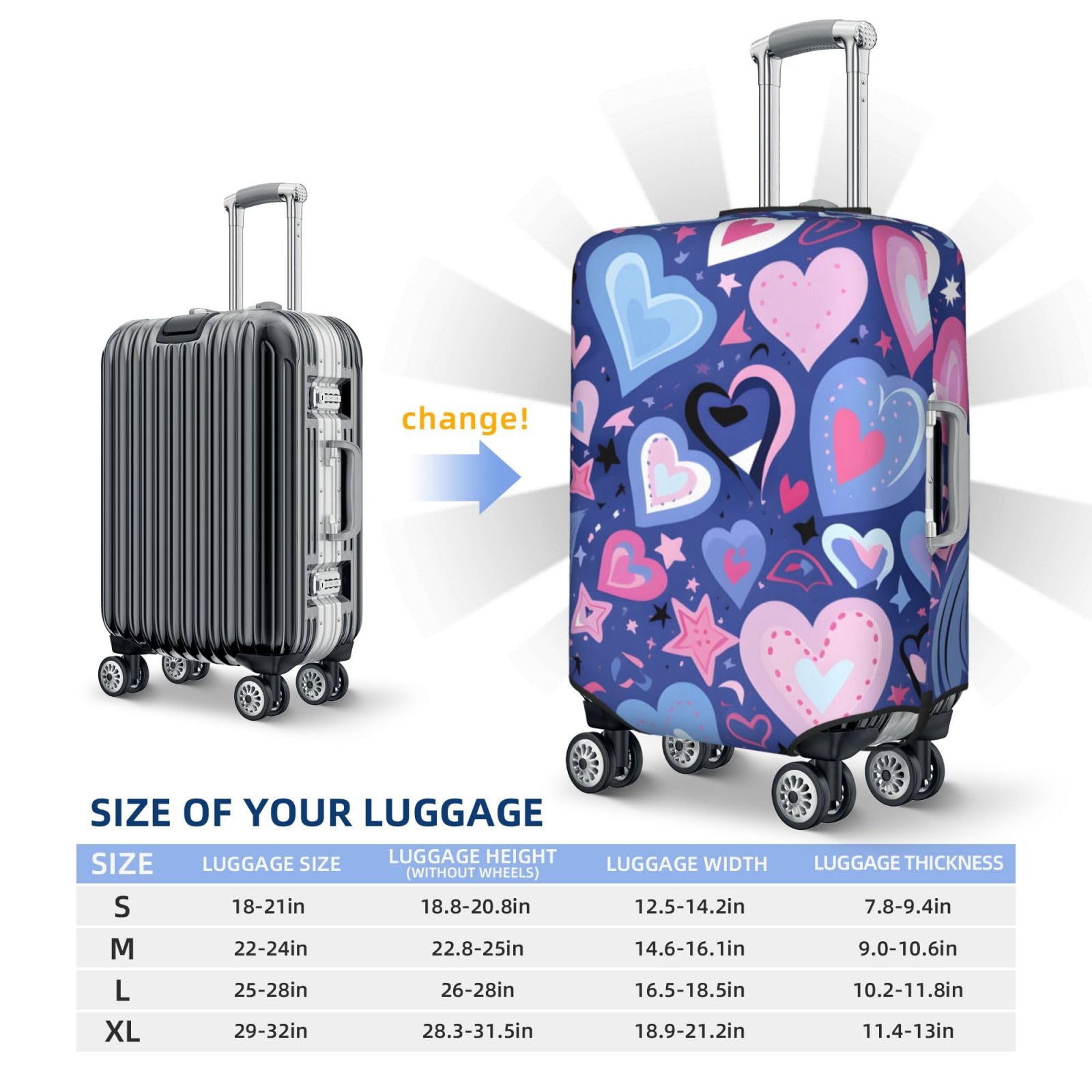 Kofferabdeckungen, Kofferschutzhülle mit Aufschrift Love Heart, for 18–32 Zoll(M)