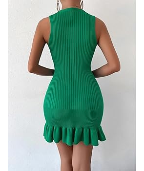 ● SINOON ● Frill Sleeveless Dress (Green Mix) Amazon.com: SOMTHRON Women's Ribbed Knit Sweater Mini Dress