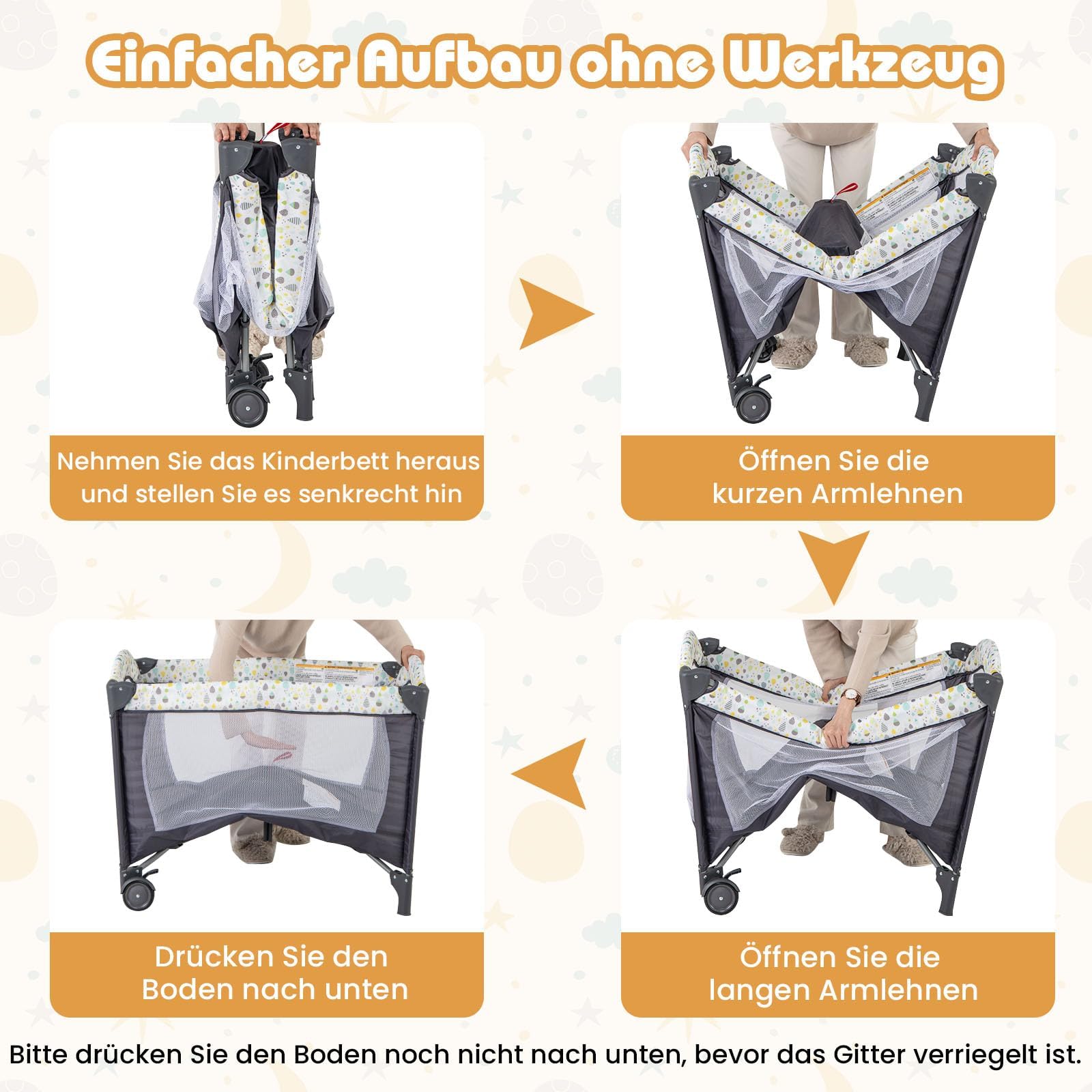 COSTWAY 3 in 1 Beistellbett klappbar, Reisebett mit Matratze, Hängespielzeug, Spieluhr, Wickeltisch & Tragetasche, 2 Ebene Babybett mit Rollen für Baby bis 36 Monaten (Beige)