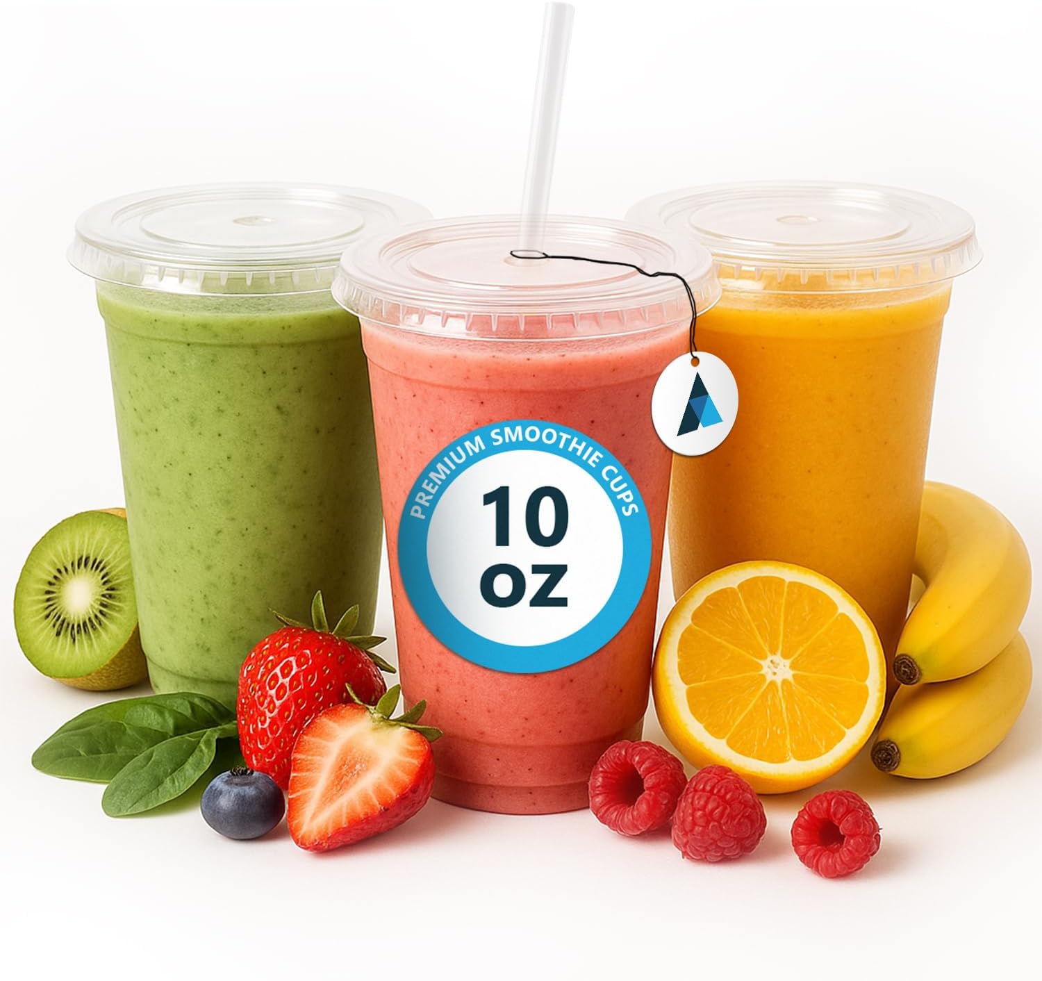 10oz Crystal Clear Smoothie Cups with Flat Lids, Strong Disposable Cups for Iced Coffee, Milkshakes, Slushies & Cold Beverages – Pack of 500