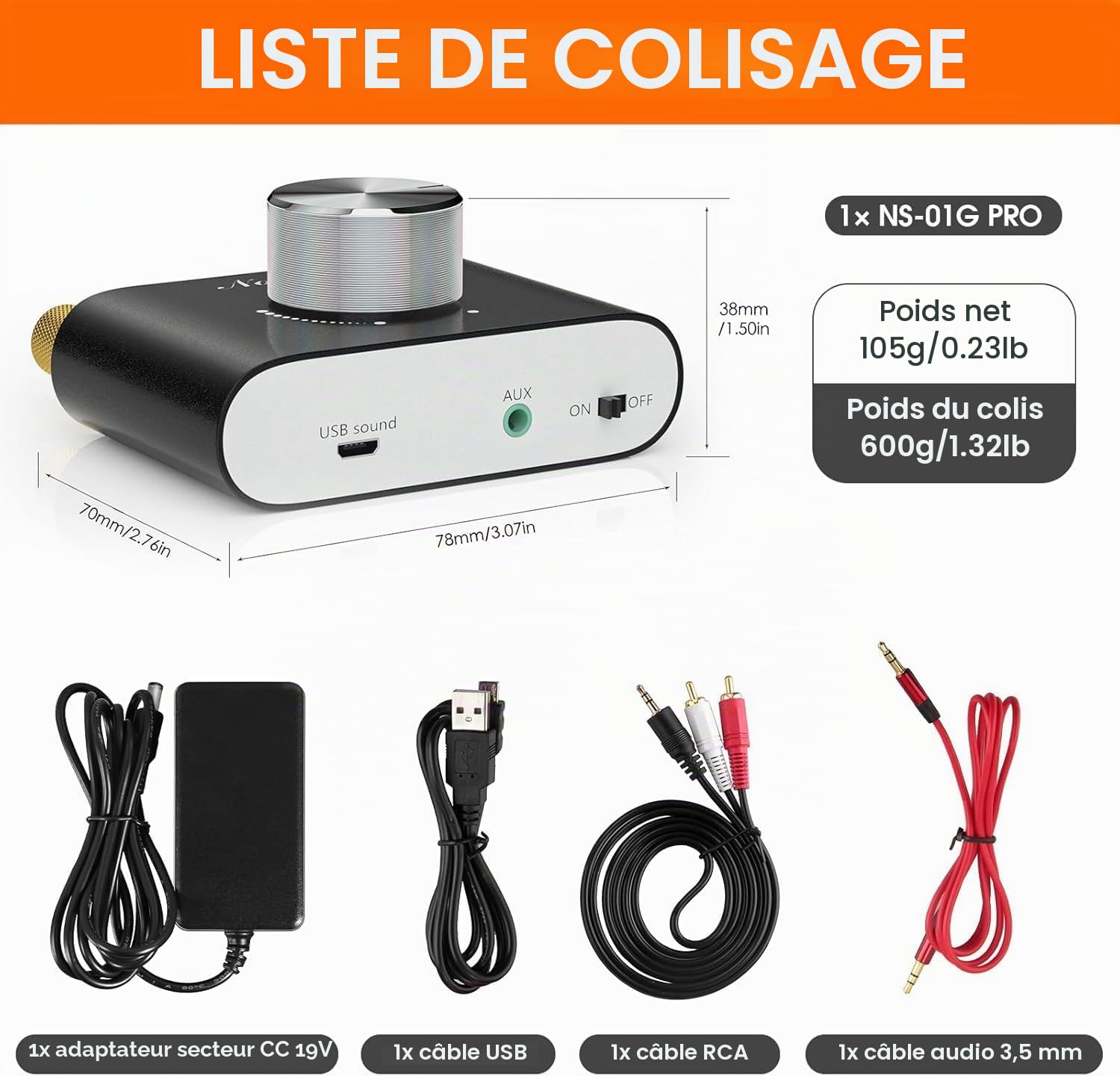 Nobsound Mini Amplificateur de puissance Bluetooth, Stereo Hi-Fi Digital Amp 2.0 Channel 50W × 2 avec entrée AUX/USB/Bluetooth, Récepteur audio sans fil; Carte son avec carte d'alimentation (noir)