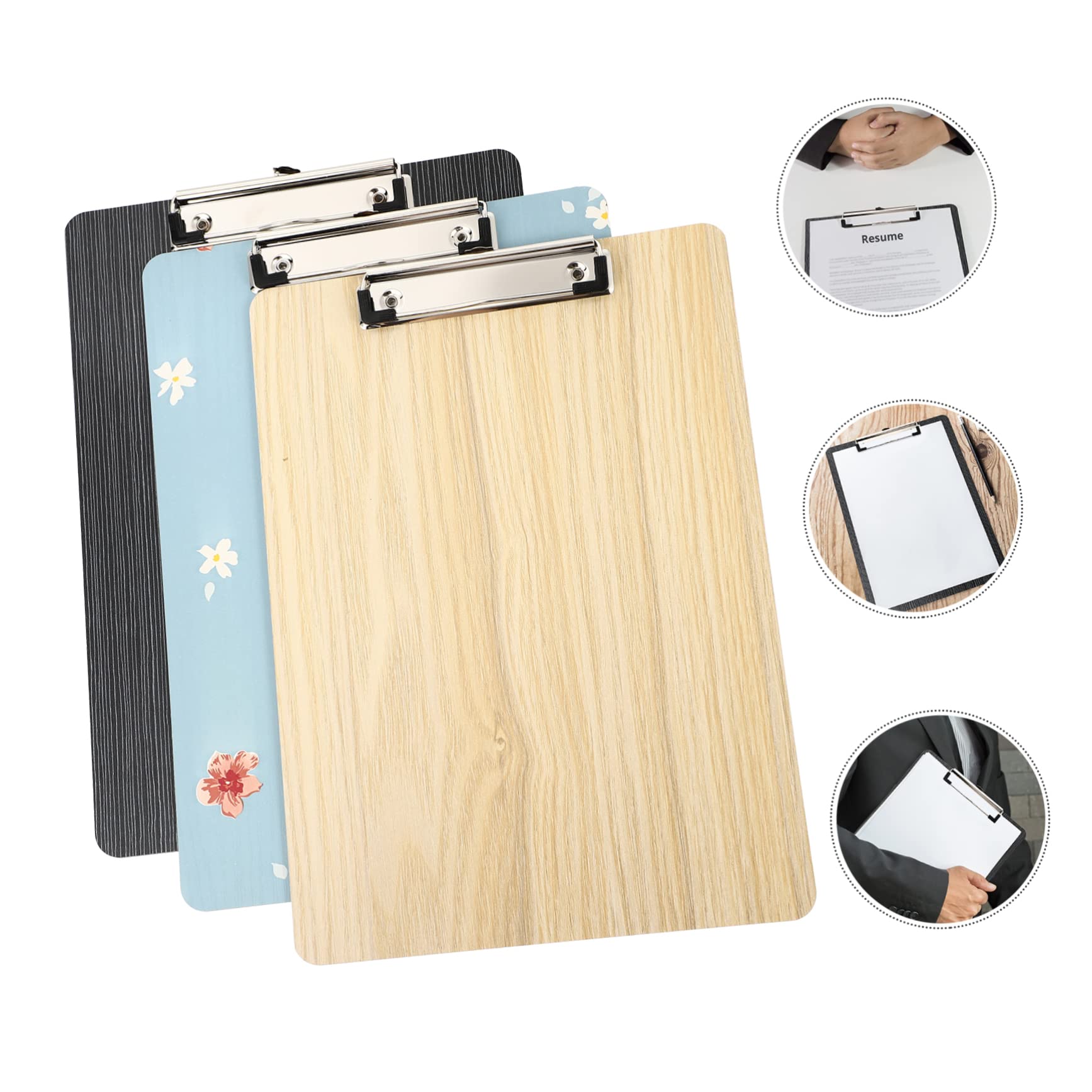 KanDuo Klemmbrett-Ordner, Klemmbretter, 3 Stück, A4, Holzbrett-Clip, Kunststoff-Aktenordner, Briefaktenordner, Woodsy Decor, Klemmbrett mit Skalen, Schreibklemme, A4, A6, A5, Dokumentenhalter