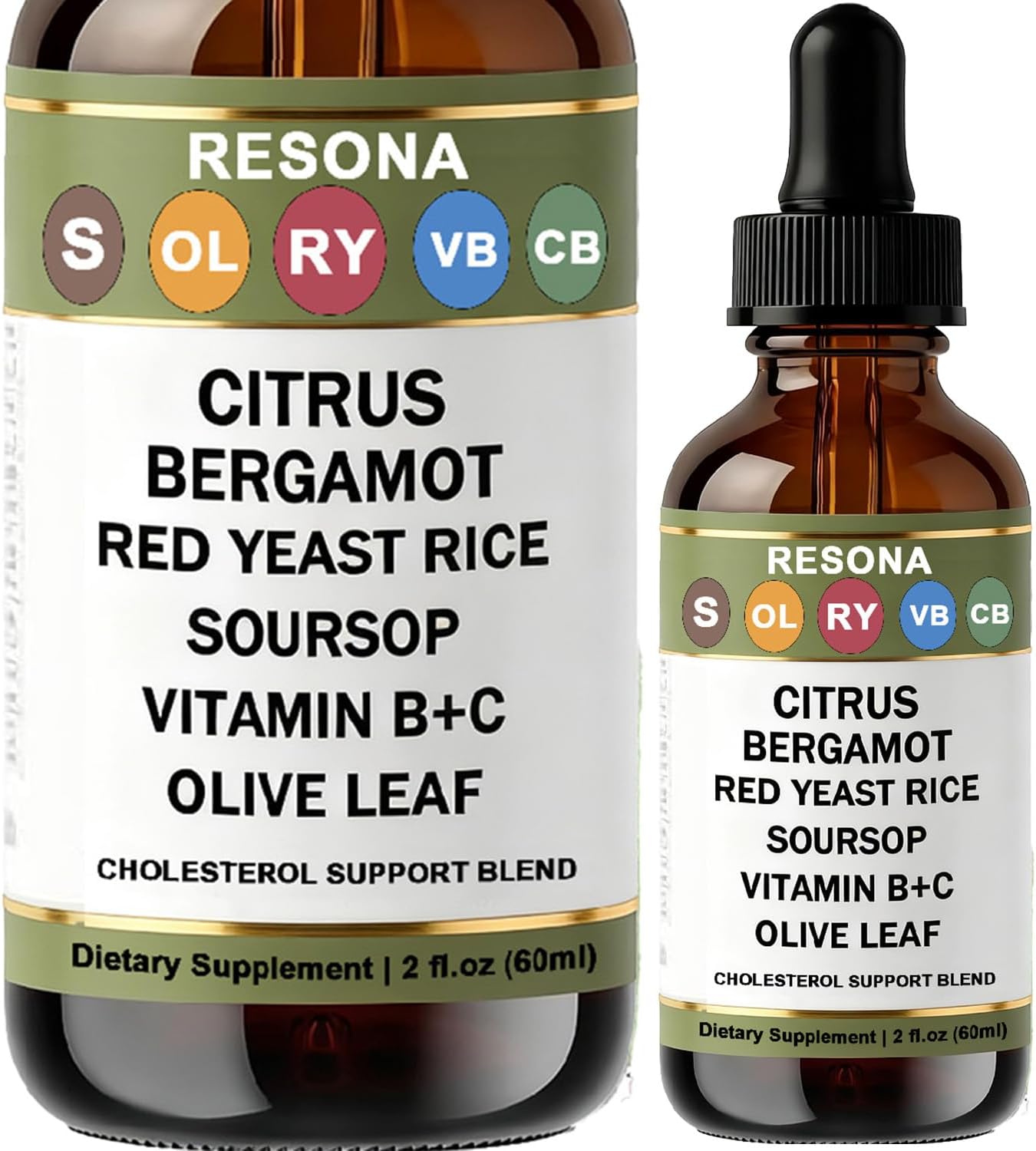 Red Yeast Rice Drops - Cholesterol Support Blend with Citrus, Bergamot, Red Yeast Rice, Soursop, Olive Leaf, Vitamin B+C, Natural, Non-GMO, Vegan, Dietary Supplement, 2 fl. oz. (60ml)
