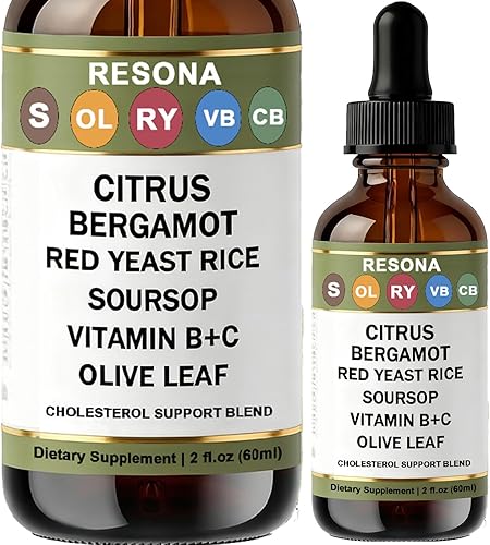RESONA - Gotas de arroz de levadura roja, mezcla de apoyo para el colesterol con cítricos, bergamota, arroz de levadura roja, guanábana, hoja de
