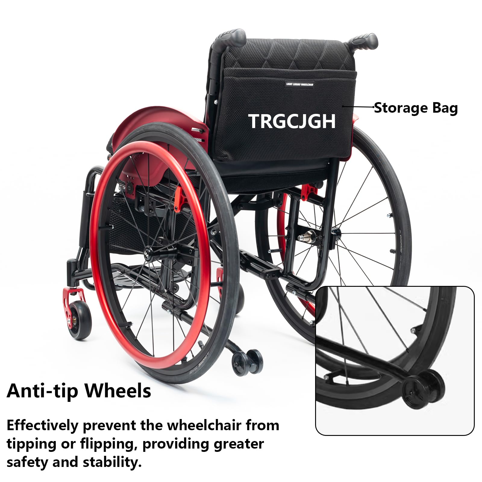Silla de ruedas ligera plegable de aluminio, autopropulsable, para minusválidos, Silla de ruedas para deportes(14.9" Seat Width,Red)
