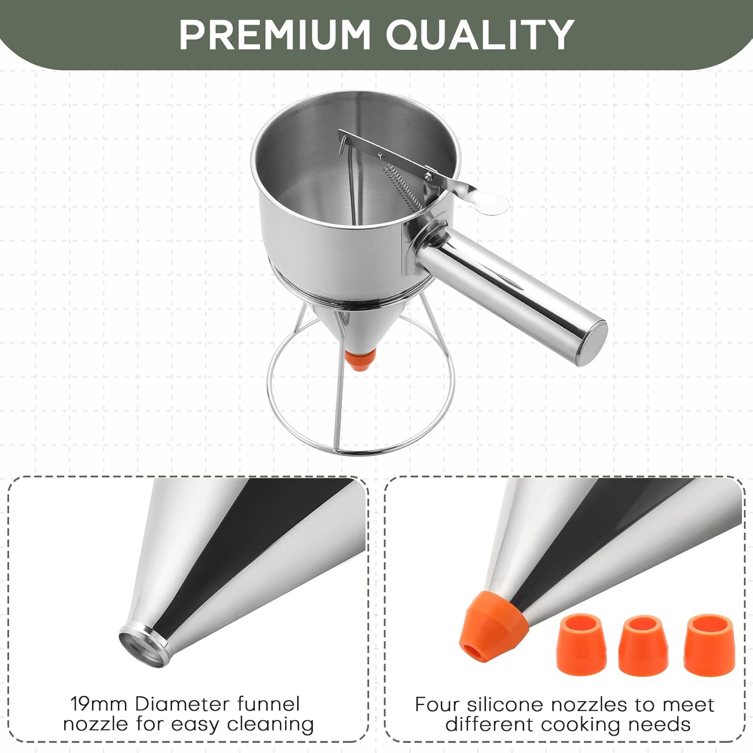 2 Pack Batter Dispenser Stainless Steel 1200ML/40OZ with Stand & 4 PCS Nozzles