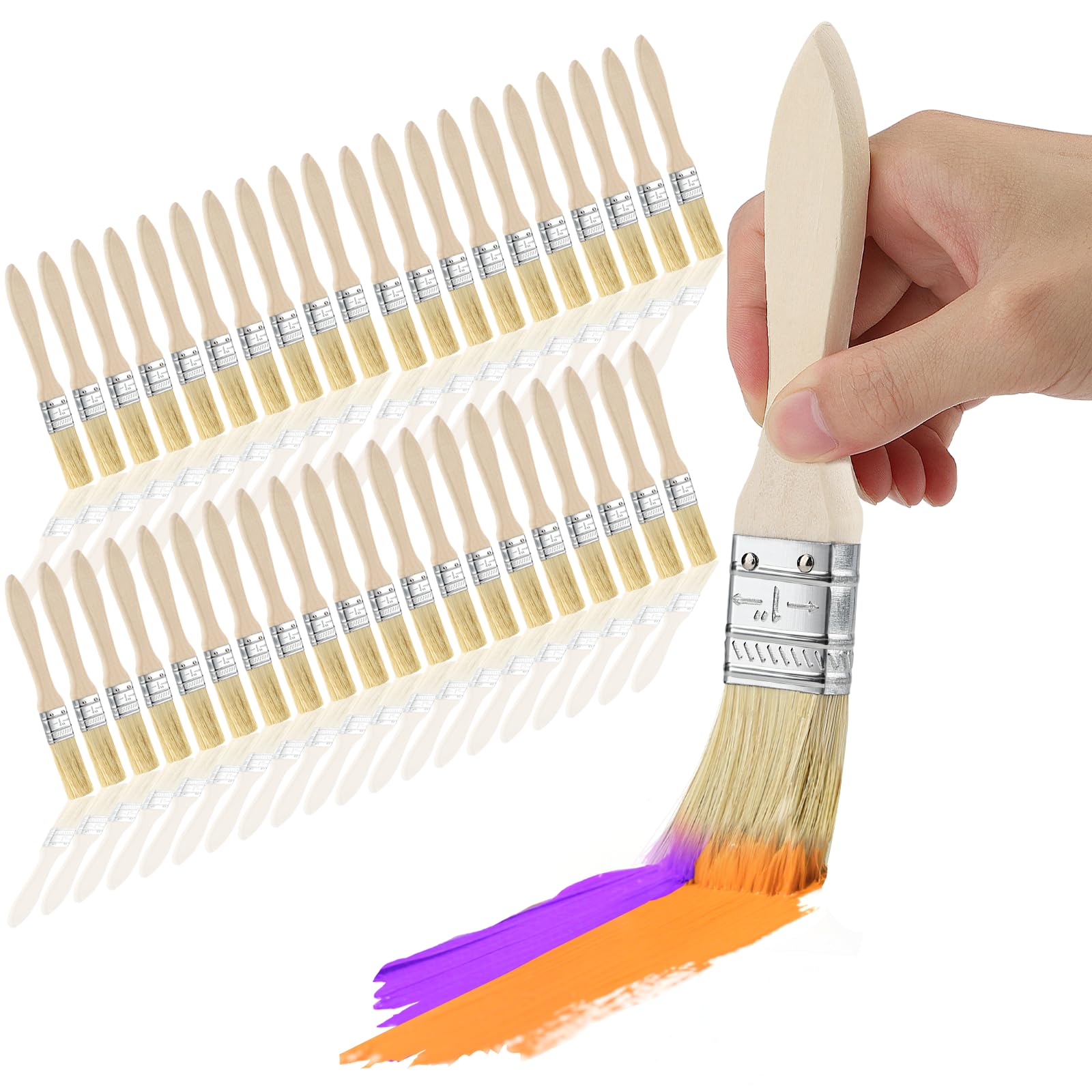 KGGZKG 40 Pcs 1 Inch/2.54cm Paint Brushes Chip Paintbrushes Professional Small Varnish Brush Set Wooden Handle for Paint Varnish Supplies Painting Stain Adhesive Wood Oil Glues Walls and Home DIY
