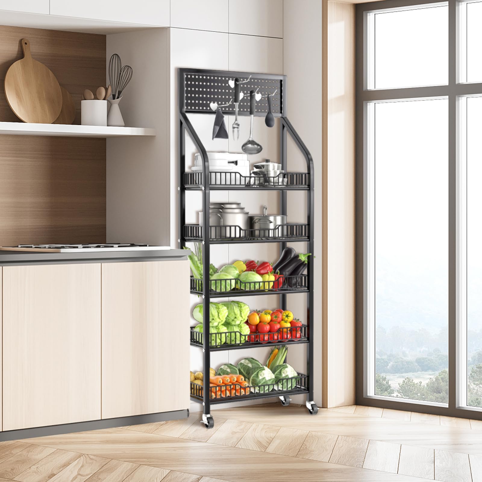 Snack-Regal Supermarkt, Großes Snack Regal mit Rädern und 15 Haken