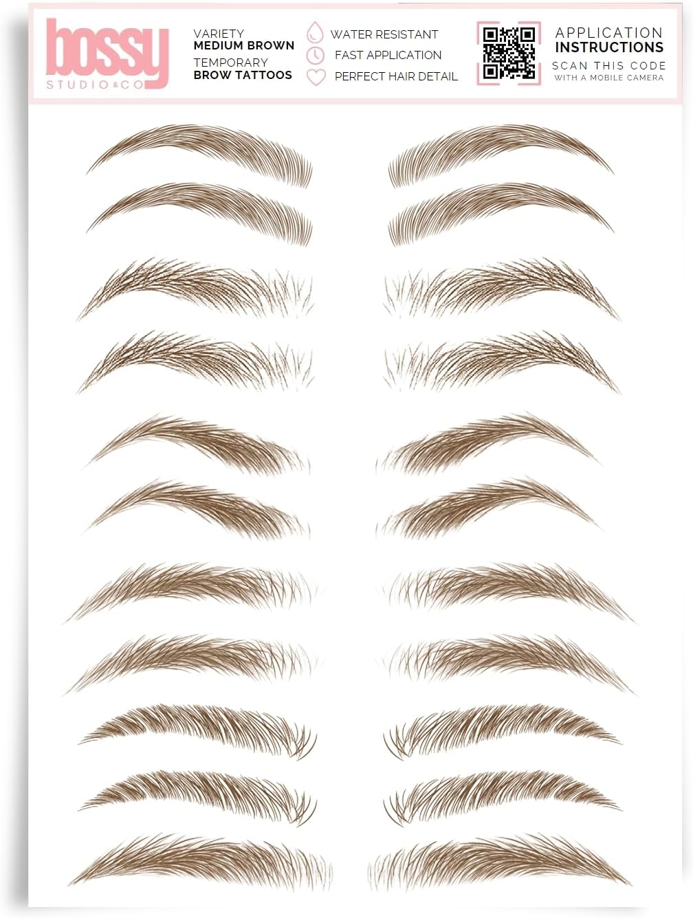 Studio & Co Temporary Eyebrow Tattoos Waterproof Eyebrow Stickers, False Tattoos Hair Like Peel Off Instant Transfer Brow variety medium brown