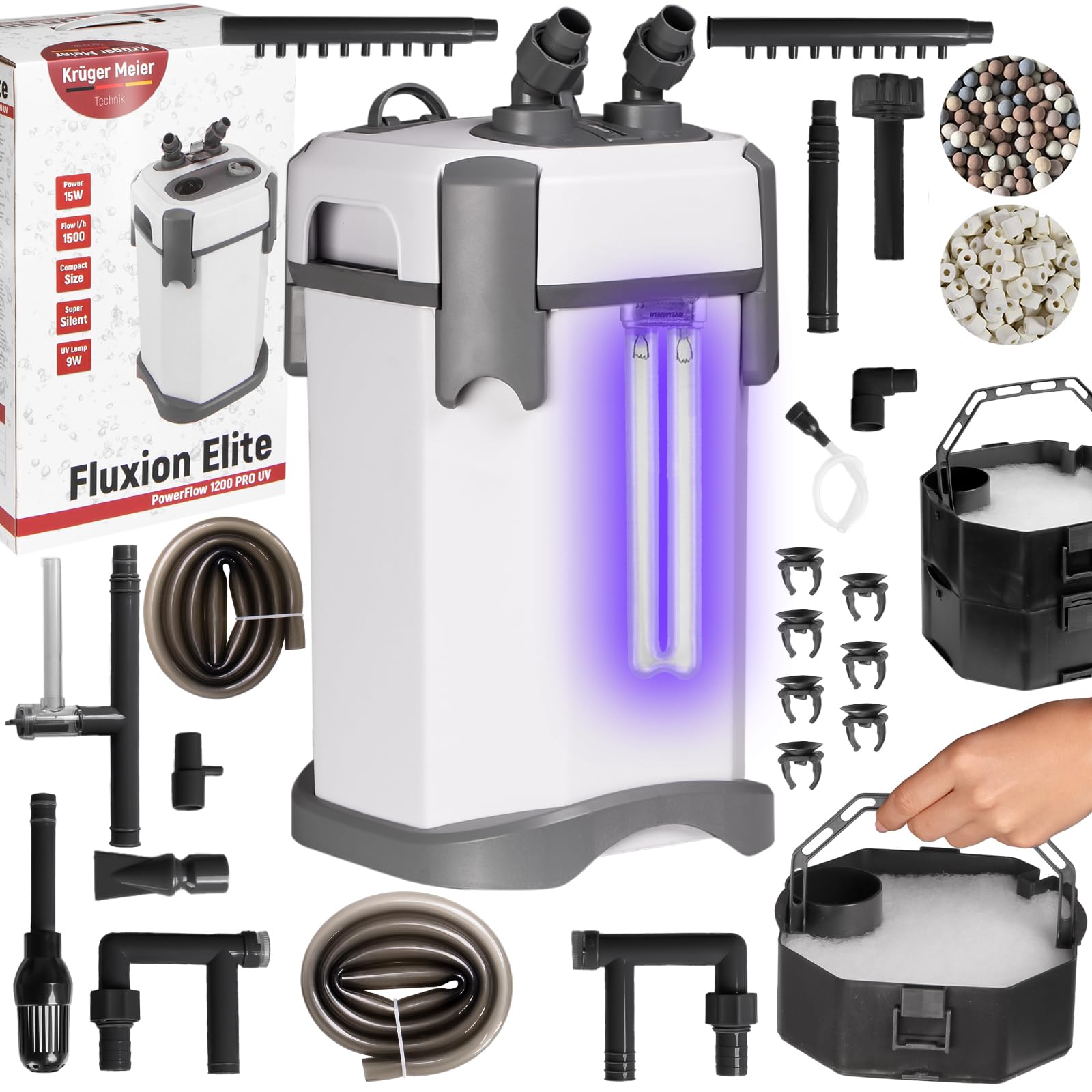 Fluxion Elite 1800 UVC Pro – Filtro Externo con lámpara UV para acuarios 120-350 L