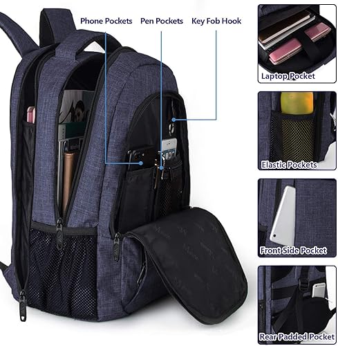 Miniatura 66 de MATEIN - Mochila empresarial para laptop de 15.6 pulgadas, mochila de viaje con puerto de carga USB, resistente al agua, para trabajo, universidad