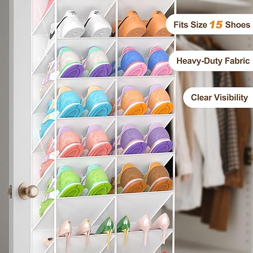Miniatura 6 de 30 pares de organizadores de zapatos sobre la puerta, bolsillos transparentes para colgar zapatos para armario, almacenamiento de zapatos de 10