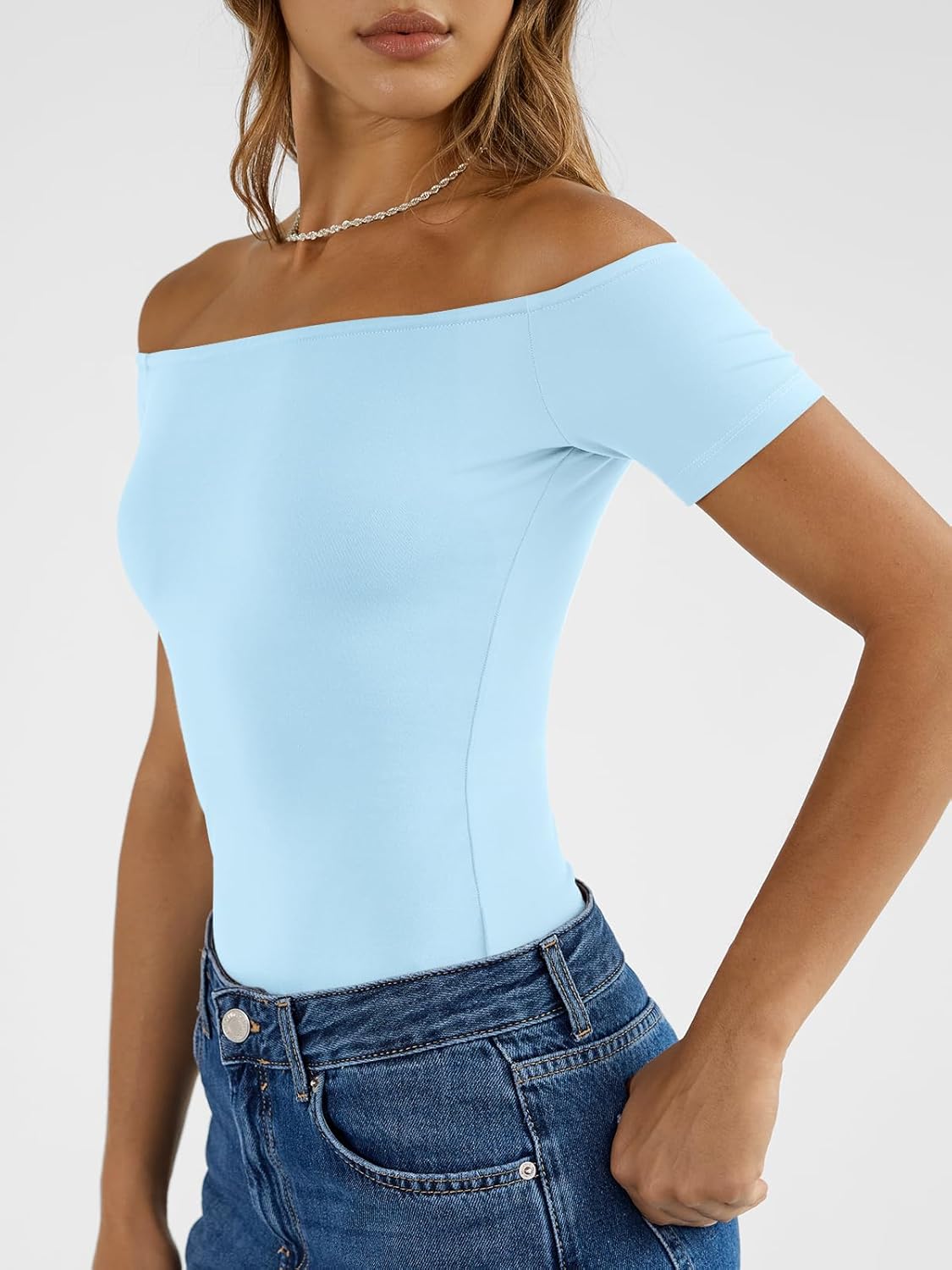 Trendy Queen Summer Off The Shoulder Tops for Women Going Out Short Sleeve Shirts Cute Y2K Sexy Basic Clothes 2026 Fashion - Image 3