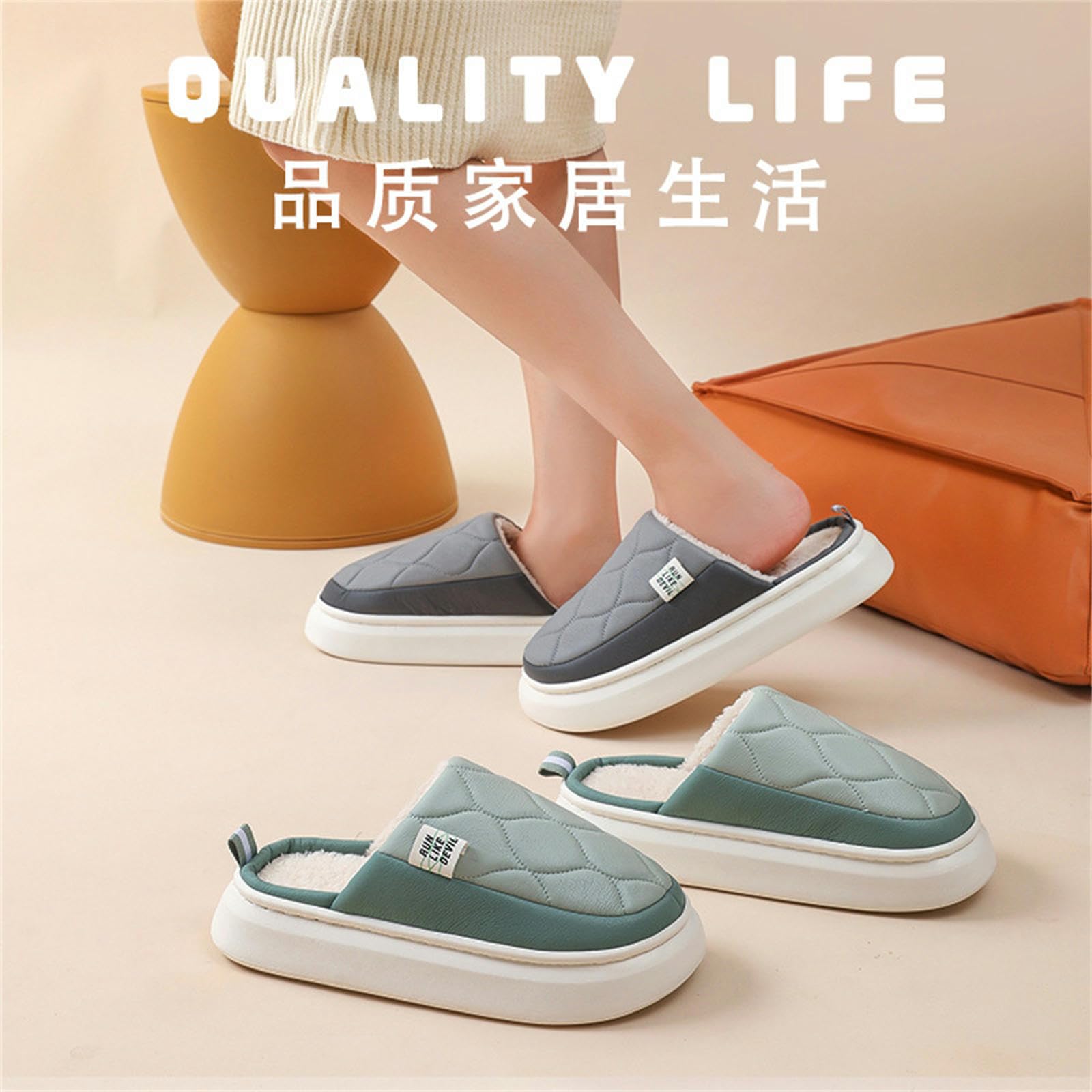 Ciabatte Donna Invernali Pantofole in Cotone Impermeabili per Interni Domestici Suola Spessa Caldo Peluche Antiscivolo-Dark Grey-42-43