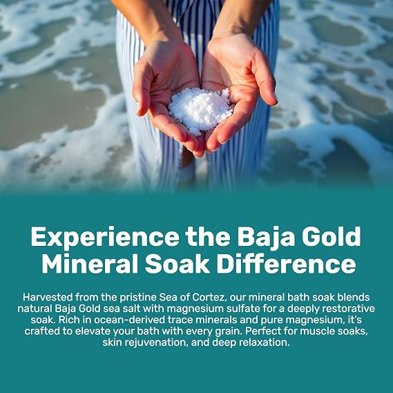 Baja Gold Ocean Mineral Soak Natural Magnesium Bath Soak & Trace Elements | Relaxing, Clean Ingredient Soak for Bath, Muscles, Relaxation & Skin Care | Pure, Vegan, 2 Lb Resealable Bag, Eucalyptus